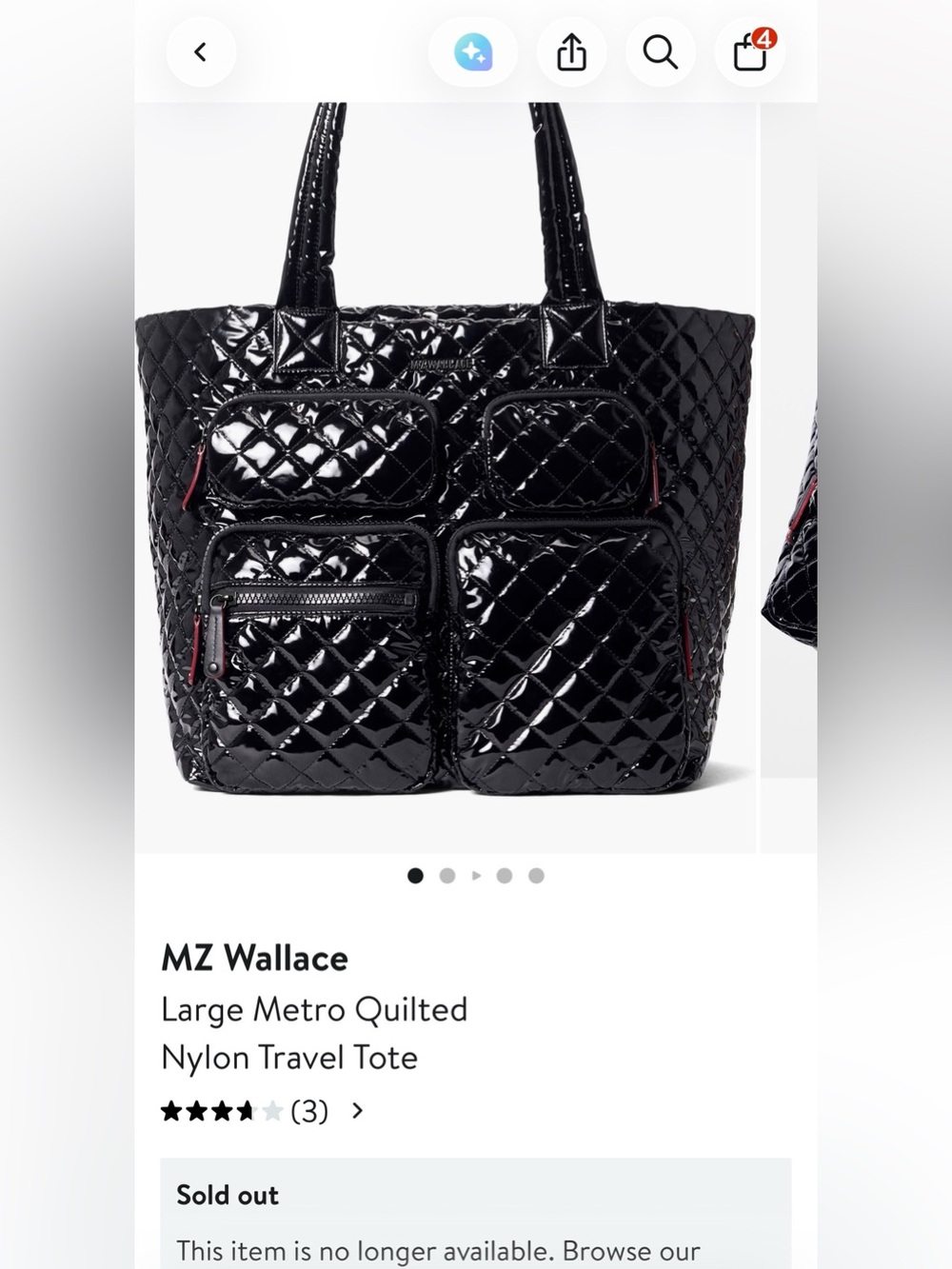 NWT LARGE MZ WALLACE METRO TRAVEL TOTE BLACK LACQUER. Sold out.